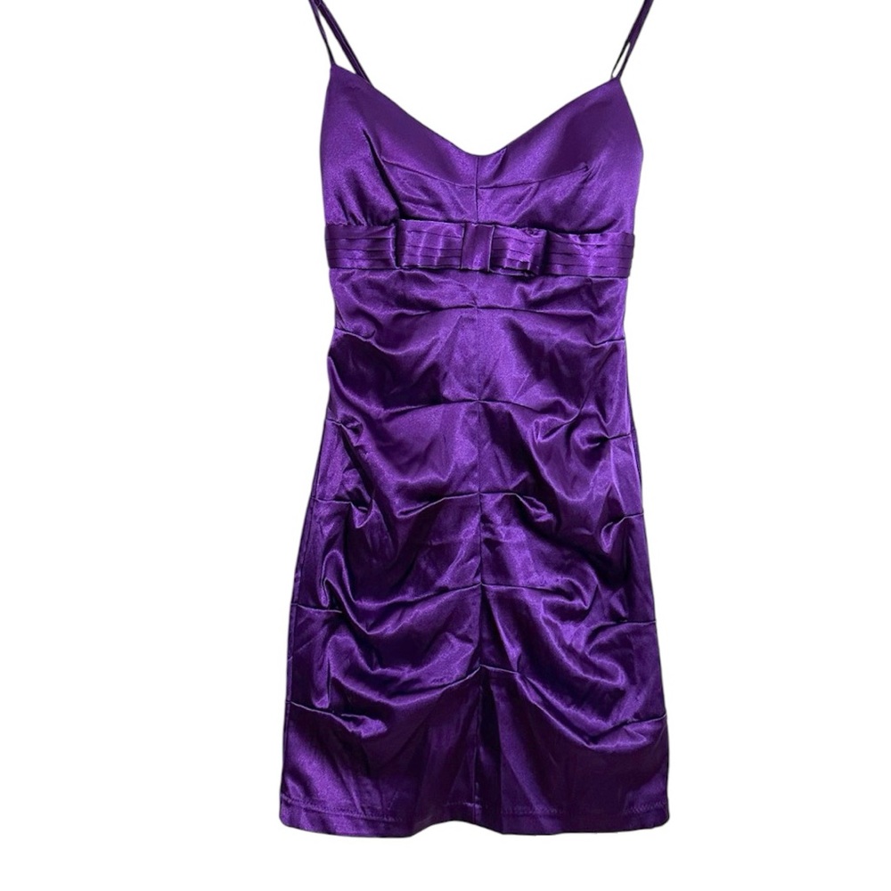B. Darlin Purple Mini Cocktail Party Dress with Bow Detail Y2K Juniors Size 5/6